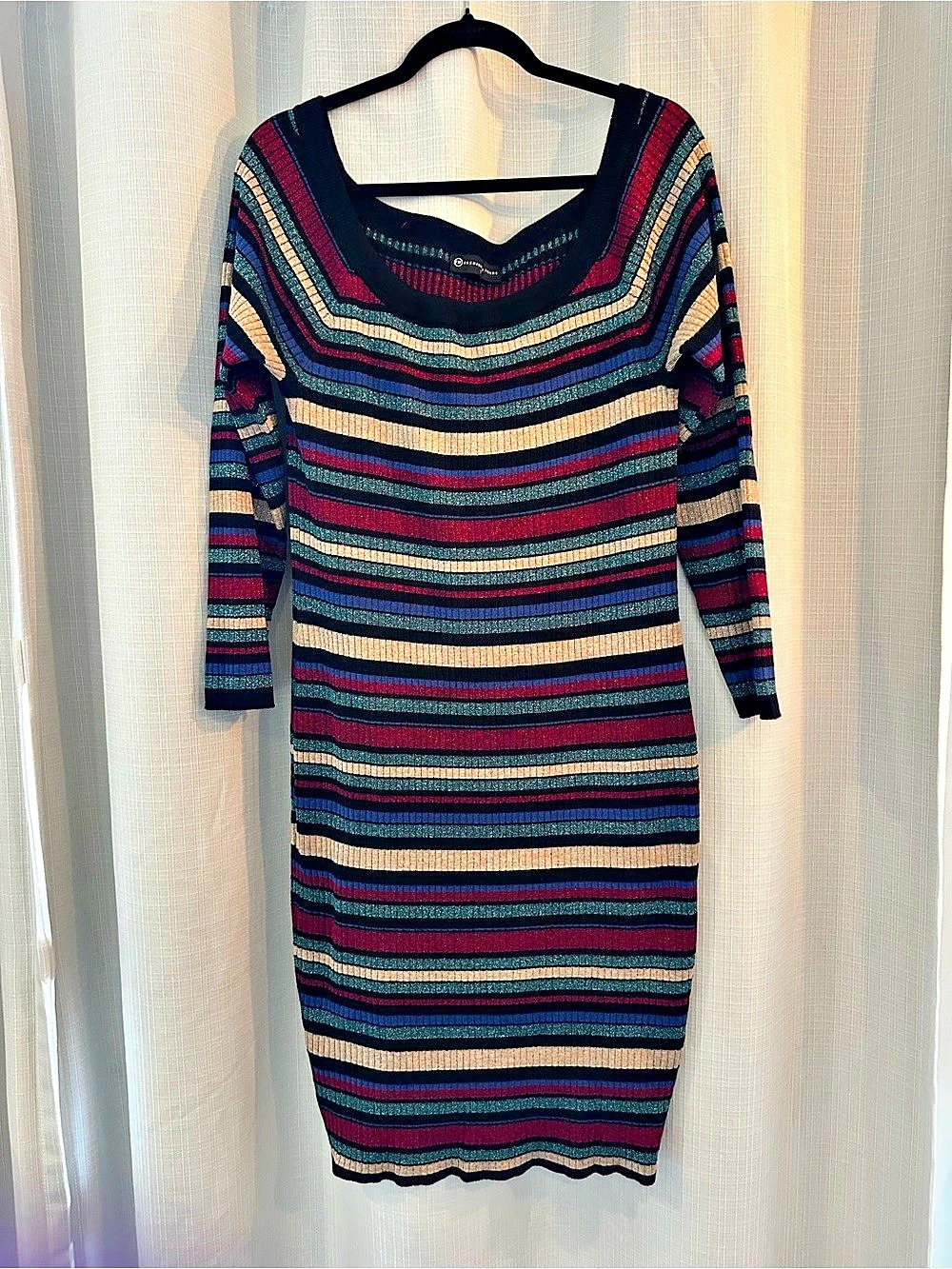 Fashion to Figure Metallic Stripe Off-the-Shoulder Sweater Dress Midi